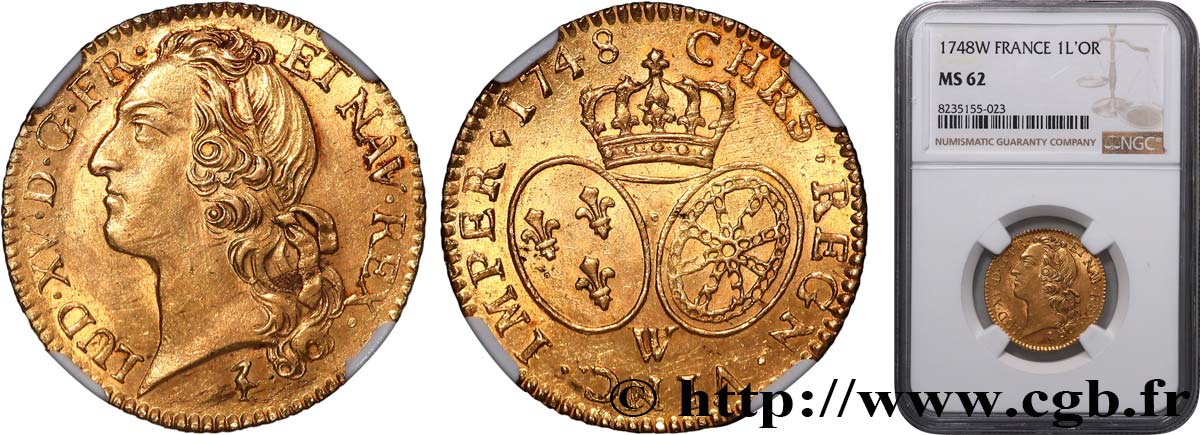 LOUIS XV DIT LE BIEN AIMÉ Louis d’or aux écus ovales, tête ceinte d’un bandeau 1748 Lille SUP62