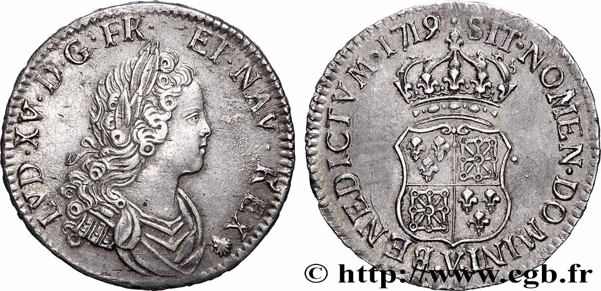LOUIS XV THE BELOVED Demi-écu à l’écu écartelé de France et de Navarre 1719 Troyes AU