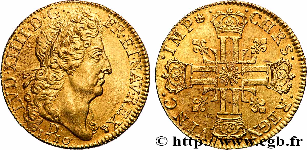 LOUIS XIV  THE SUN KING  Double louis d or au soleil 1710 Lyon AU