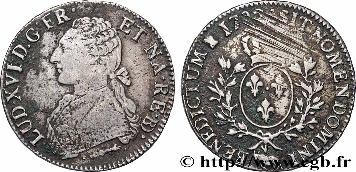 LOUIS XVI Écu aux branches d olivier 1782 Pau XF/VF