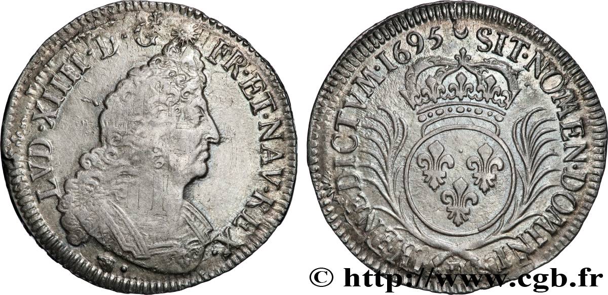 LOUIS XIV LE GRAND OU LE ROI SOLEIL Demi-écu aux palmes 1695 Lyon TTB