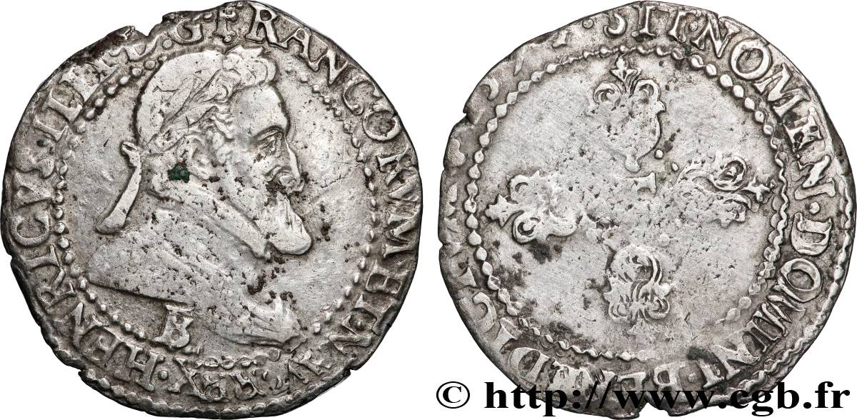 HENRI IV LE GRAND Demi-franc, type de Rouen 1595 Rouen TB+