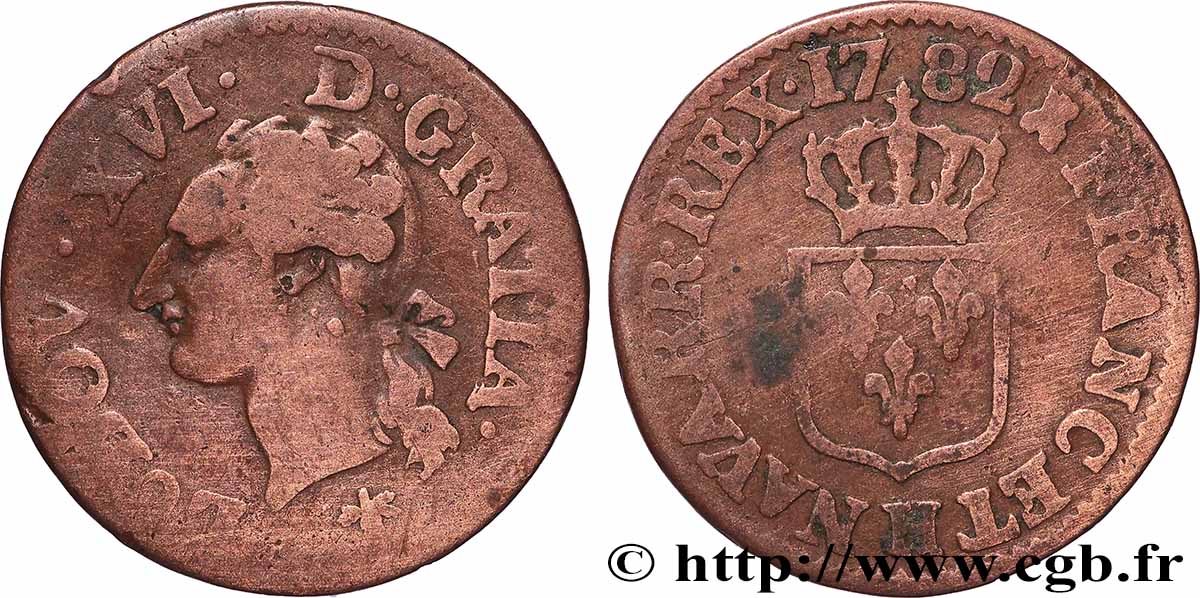 LOUIS XVI Liard dit  à l écu  1782 La Rochelle VF/VF