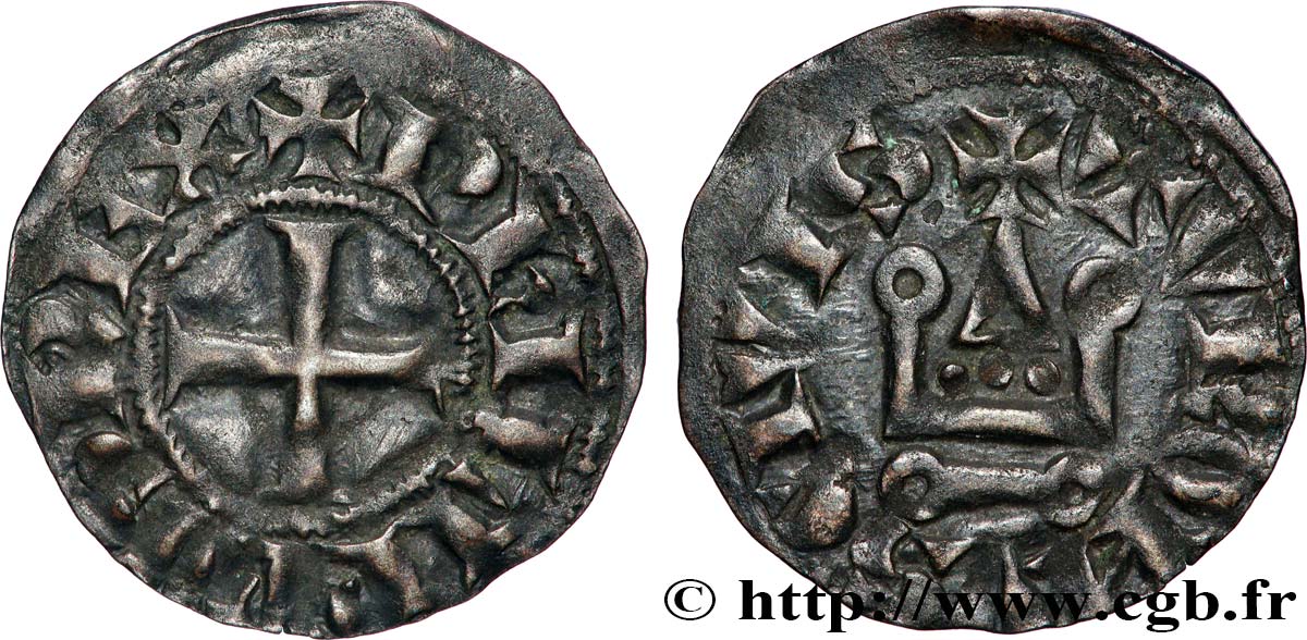 PHILIPPE IV LE BEL Denier tournois à l O long s.m.  TTB+