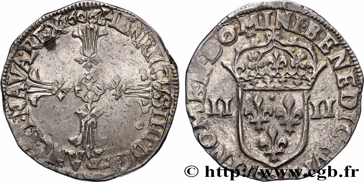 HENRY IV Quart d écu, croix feuillue de face 1606 Rennes XF