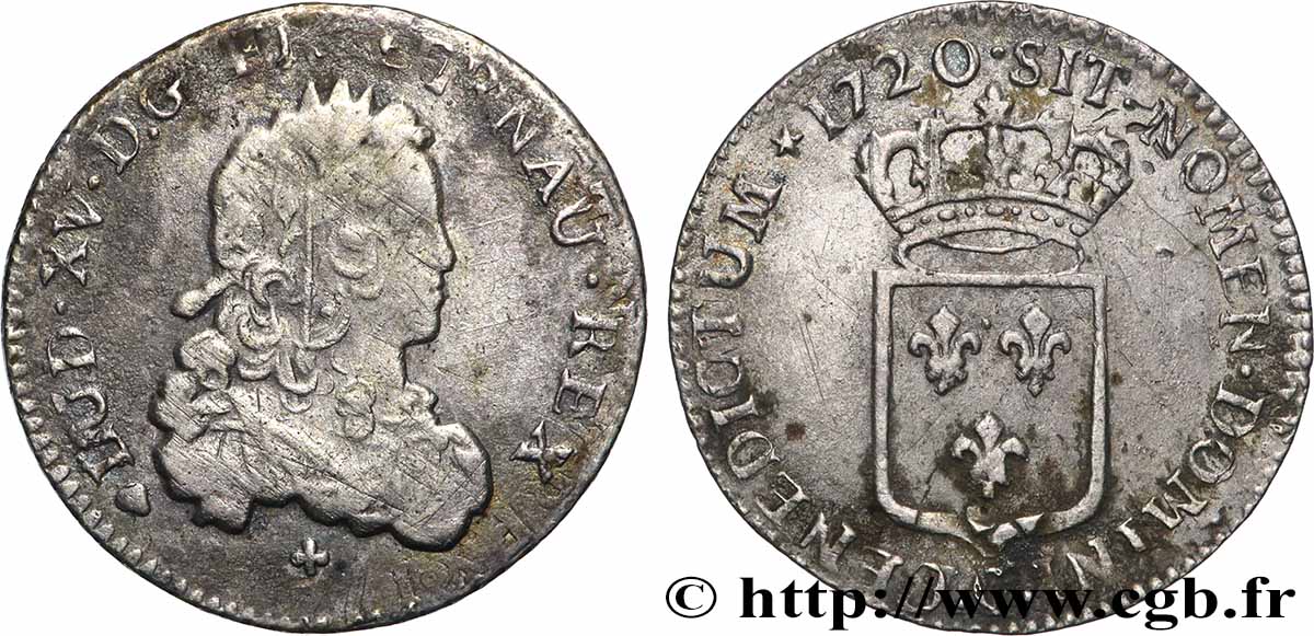 LOUIS XV DIT LE BIEN AIMÉ Tiers d écu de France 1720 Perpignan TB+/TTB