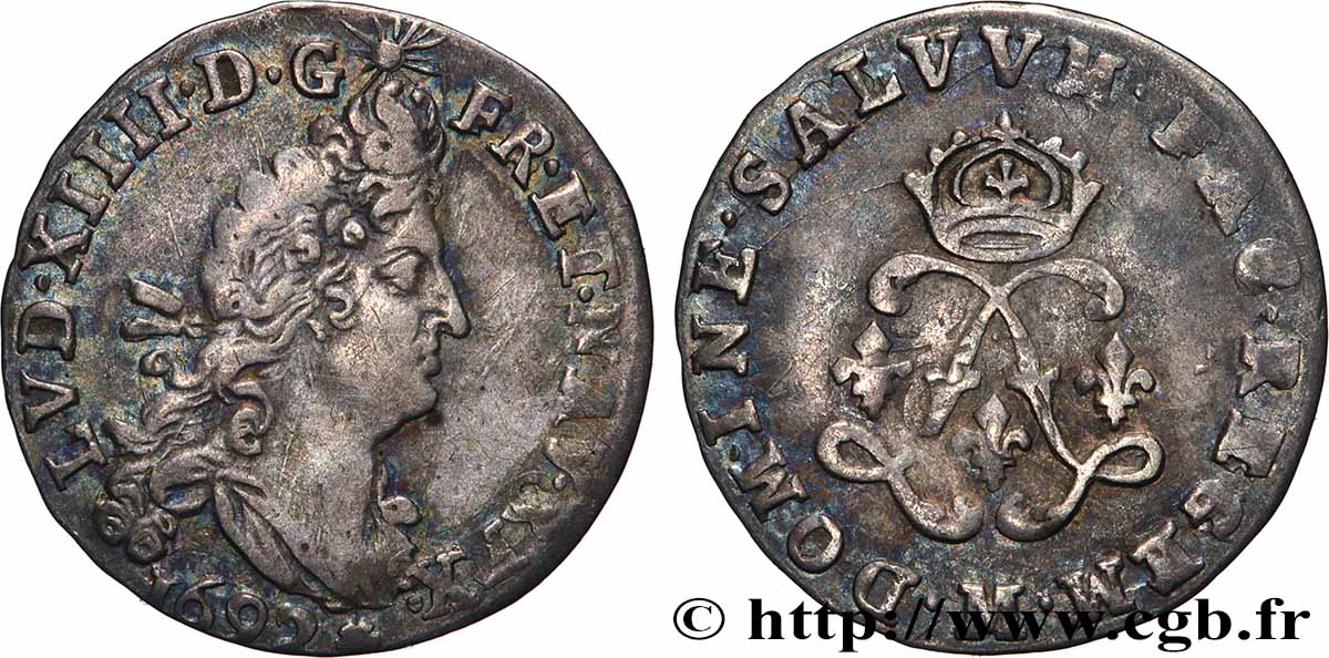 LOUIS XIV LE GRAND OU LE ROI SOLEIL Quatre sols aux deux L 1692 Toulouse TTB