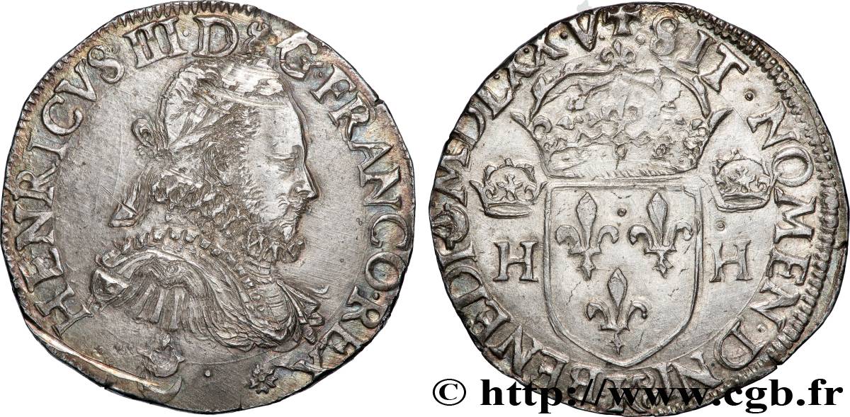 HENRI III Teston, 4e type, col fraisé, sans le titre de roi de Pologne 1575 Bordeaux TB+/TTB+