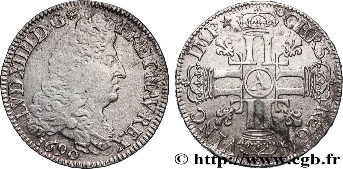 LOUIS XIV &nbsp;THE SUN KING&nbsp; Demi-écu aux huit L, 1er type 1690 Paris SS