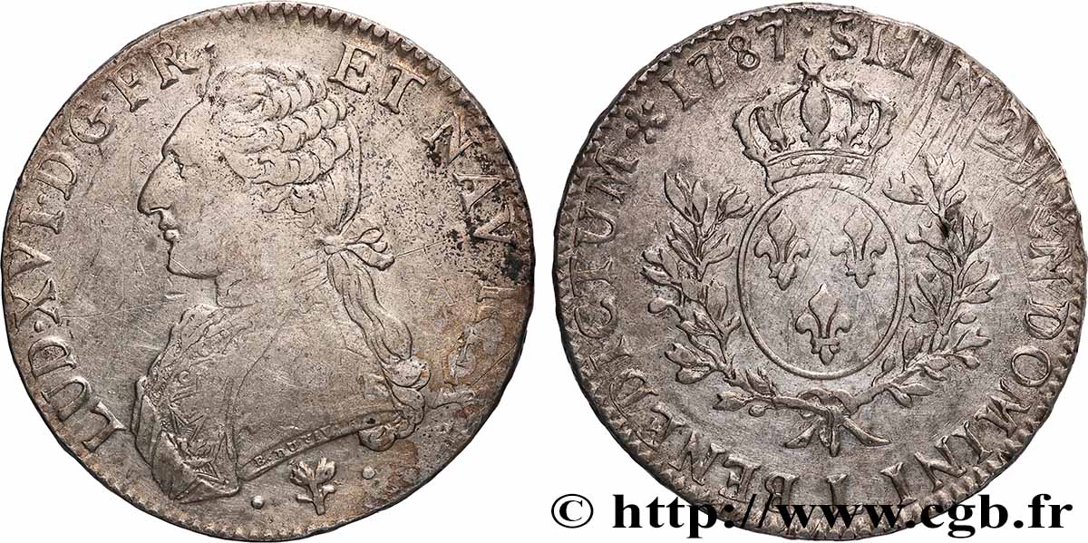 LOUIS XVI Écu aux branches d olivier 1787 Bayonne XF
