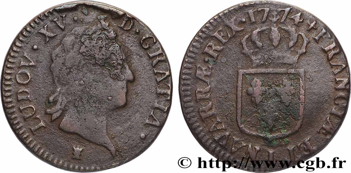 LOUIS XV THE BELOVED Sol dit  à la vieille tête  1774 Limoges VF