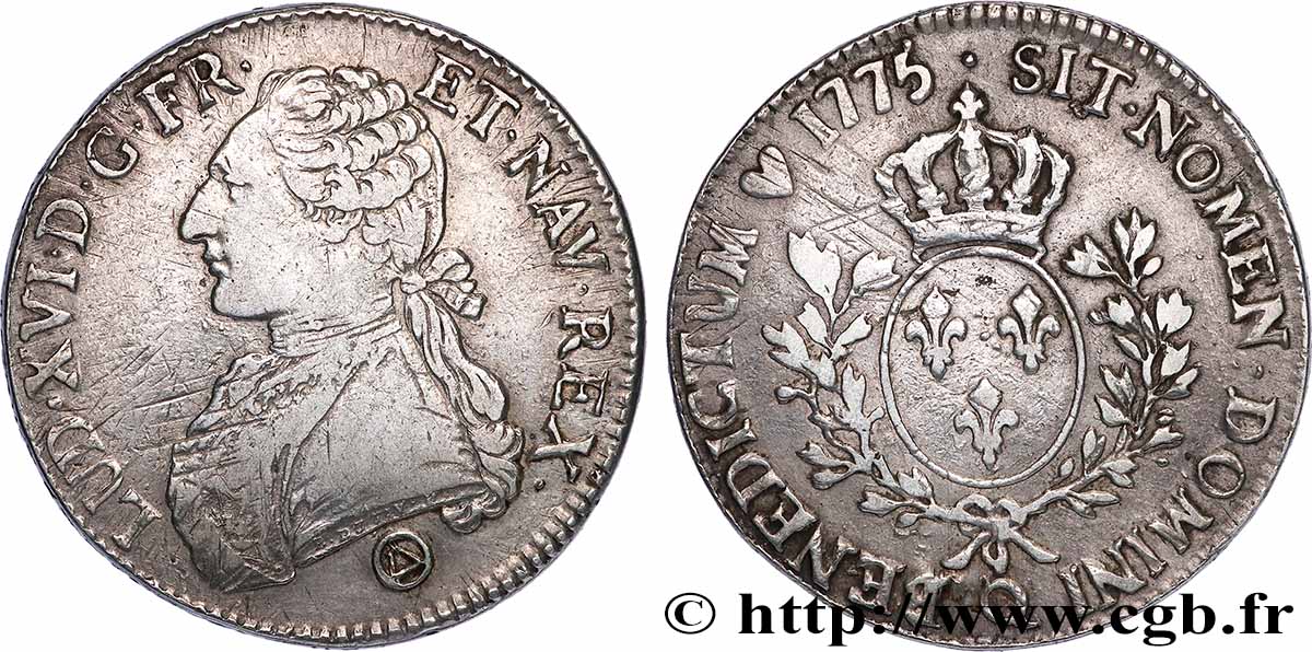 LOUIS XVI Écu aux branches d olivier 1775 Perpignan XF