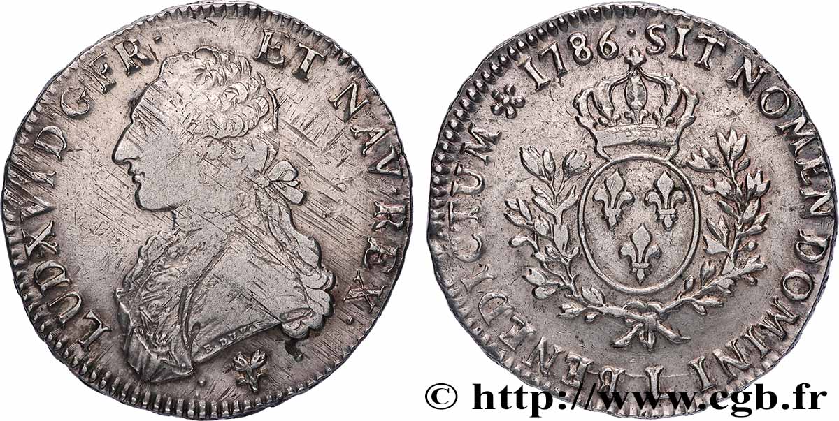 LOUIS XVI Écu aux branches d olivier 1786 Bayonne XF