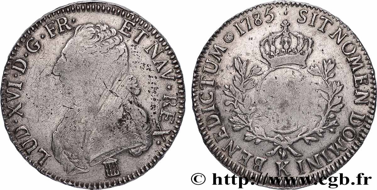 LOUIS XVI Écu aux branches d olivier 1785 Bordeaux TB