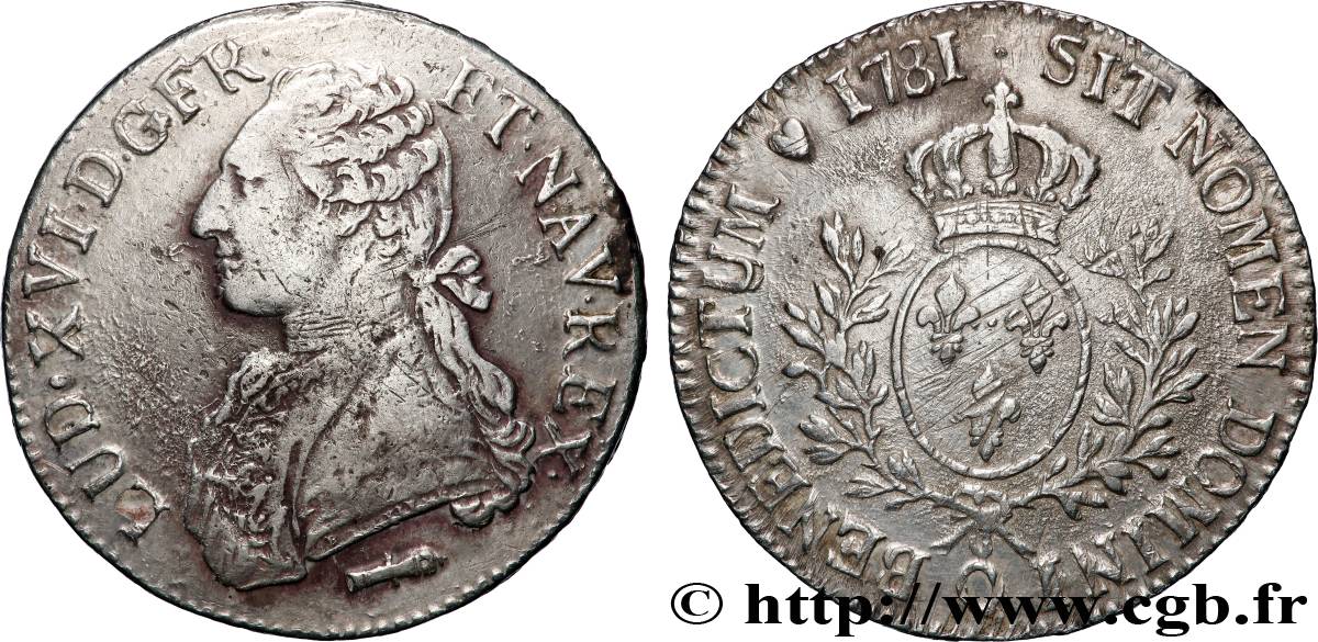 LOUIS XVI Écu aux branches d olivier 1781 Perpignan TTB