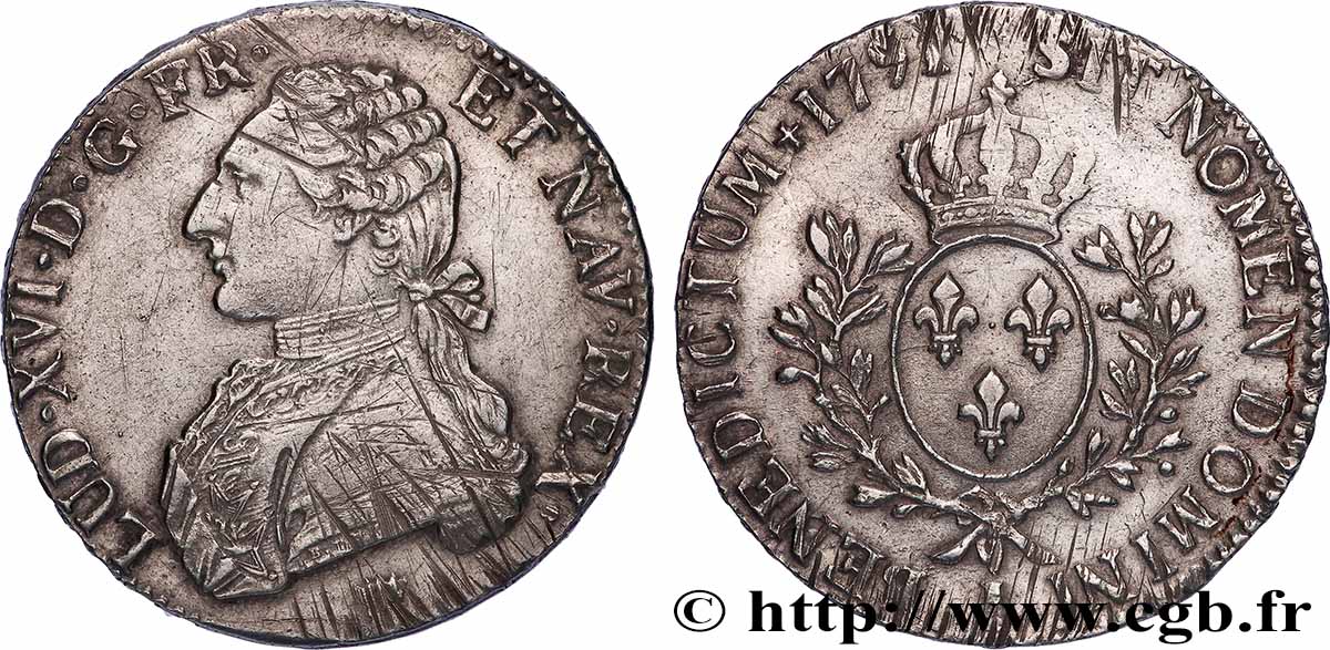 LOUIS XVI Écu aux branches d&nbsp;olivier 1791 Limoges fVZ