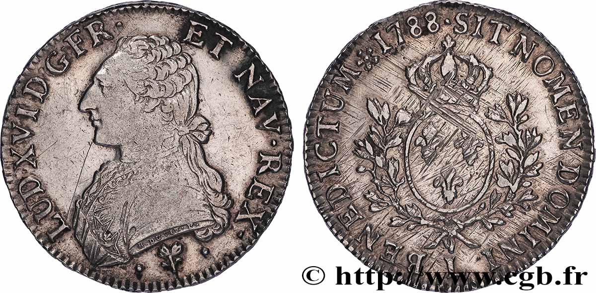 LOUIS XVI Écu aux branches d olivier 1788 Bayonne XF