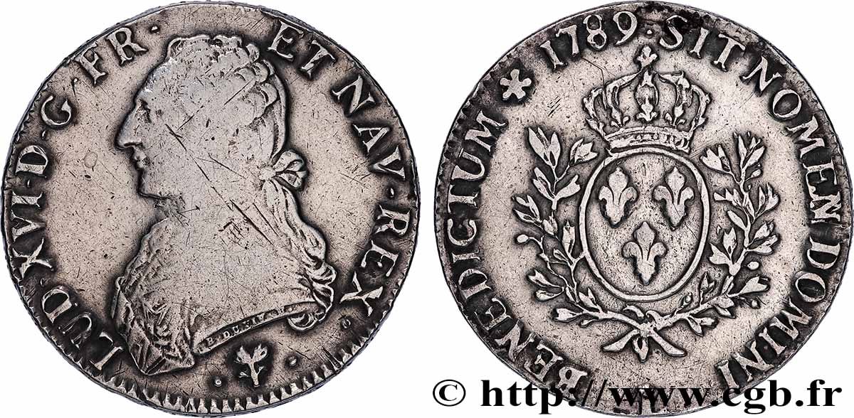 LOUIS XVI Écu aux branches d olivier 1789 Bayonne TB+