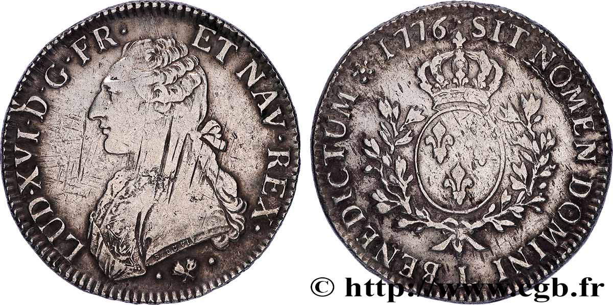 LOUIS XVI Écu aux branches d olivier 1776 Bayonne XF