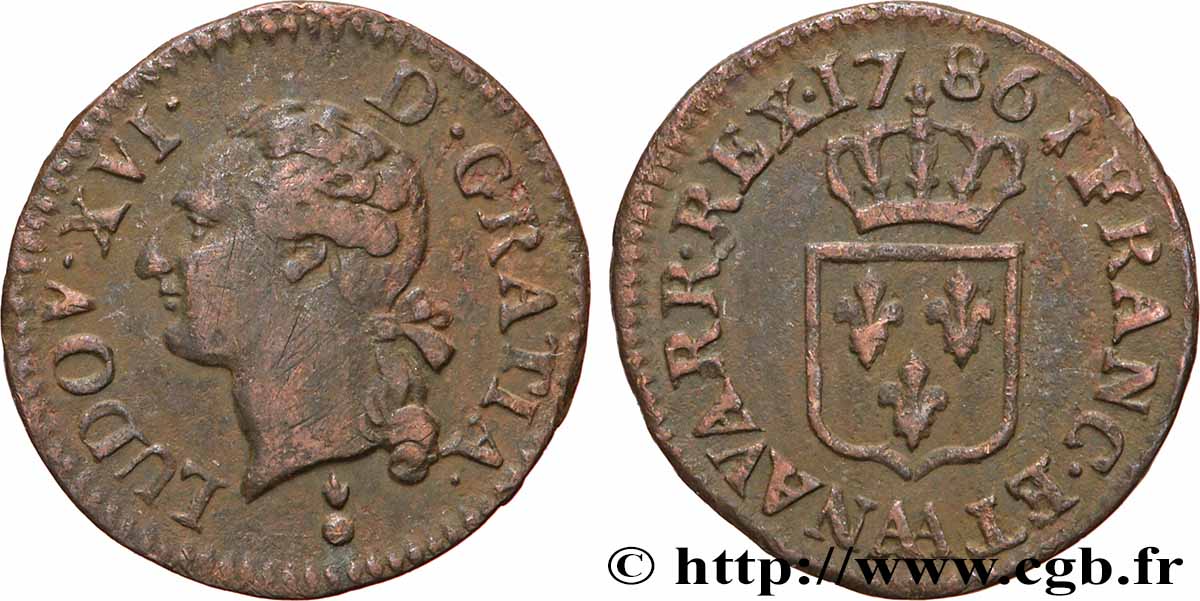 LOUIS XVI Liard dit  à l écu  1786 Metz MBC