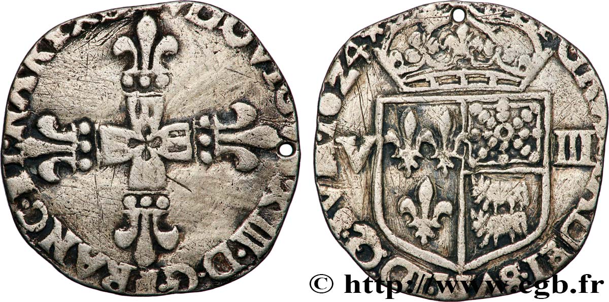 LOUIS XIII LE JUSTE Huitième d&nbsp;écu de Béarn 1624 Morlaàs TB+/TB