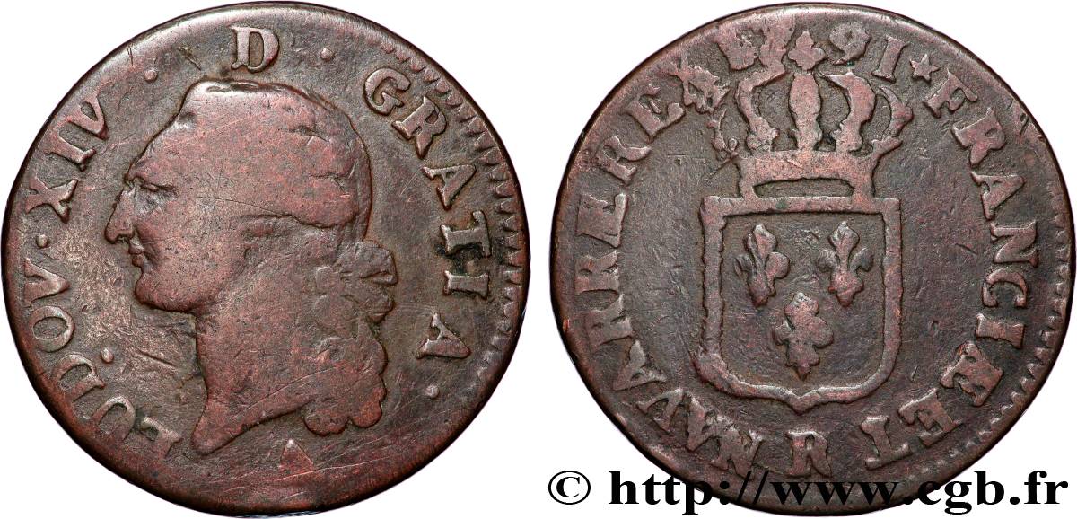 LOUIS XVI Sol dit &nbsp;à l&nbsp;écu&nbsp;, avec XIV 1791 Orléans TB/TB+