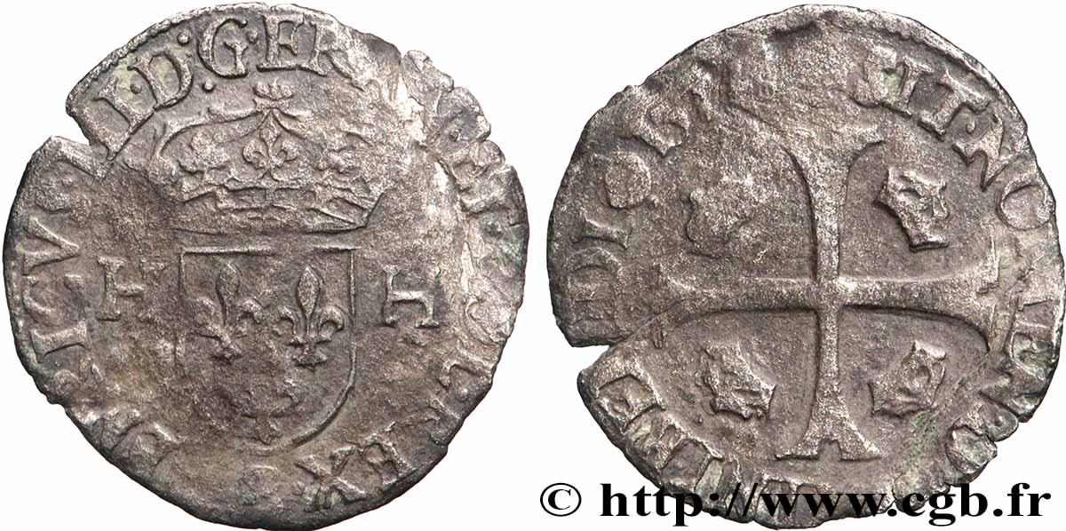 HENRY III Douzain aux deux H, 3e type n.d. Rouen S