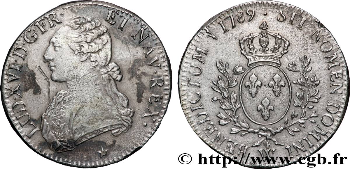 LOUIS XVI Écu aux branches d&nbsp;olivier 1789 Lille TTB