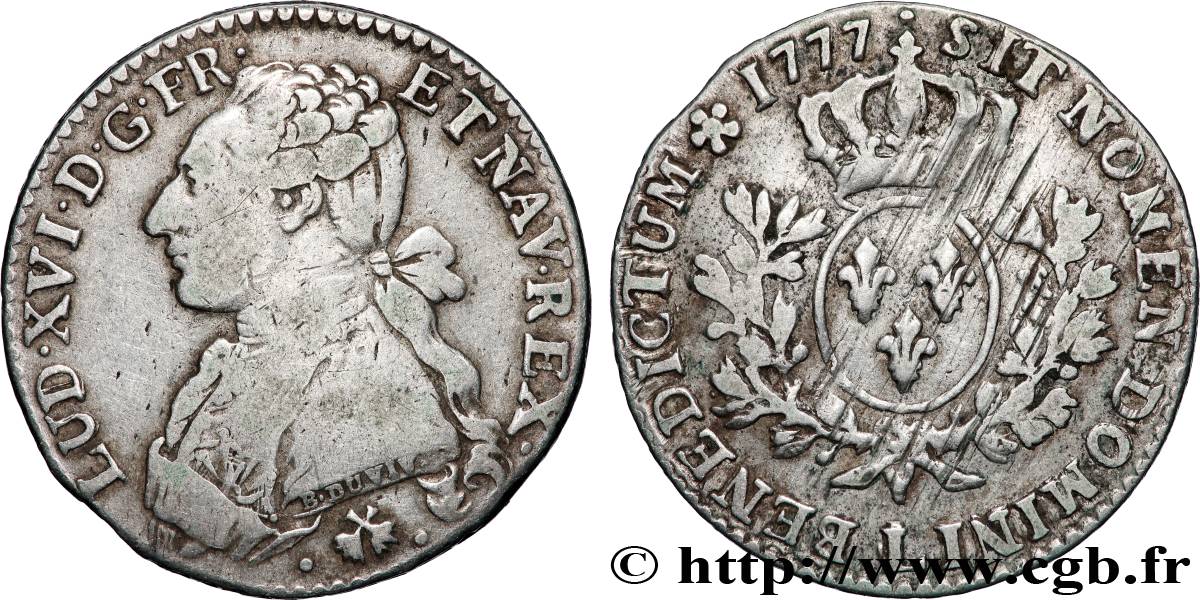 LOUIS XVI Cinquième d&nbsp;écu aux branches d&nbsp;olivier 1777 Bayonne fSS