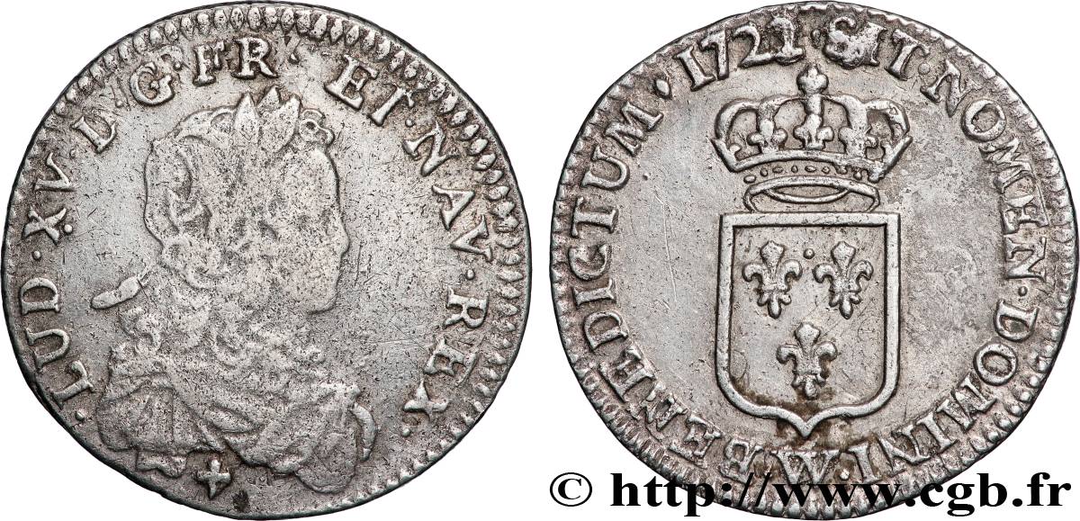 LOUIS XV &nbsp;THE WELL-BELOVED&nbsp; Sixième d&nbsp;écu de France 1722 Lille S/SS