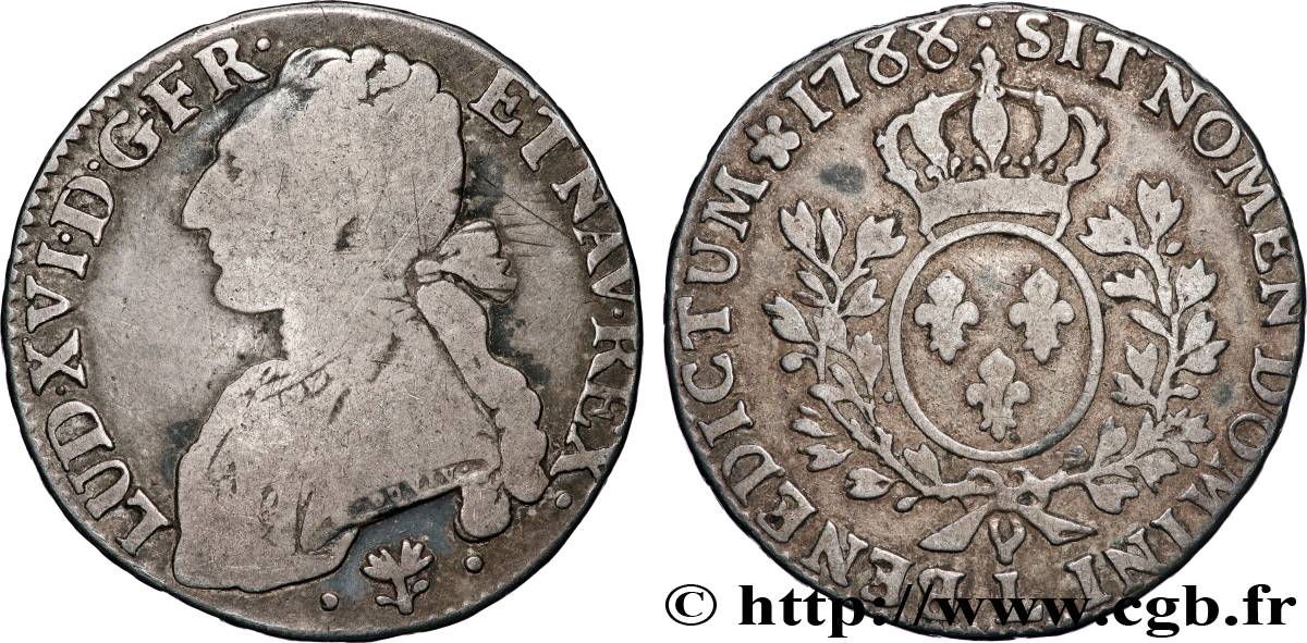 LOUIS XVI Demi-écu aux branches d&nbsp;olivier 1788 Bayonne B/TB