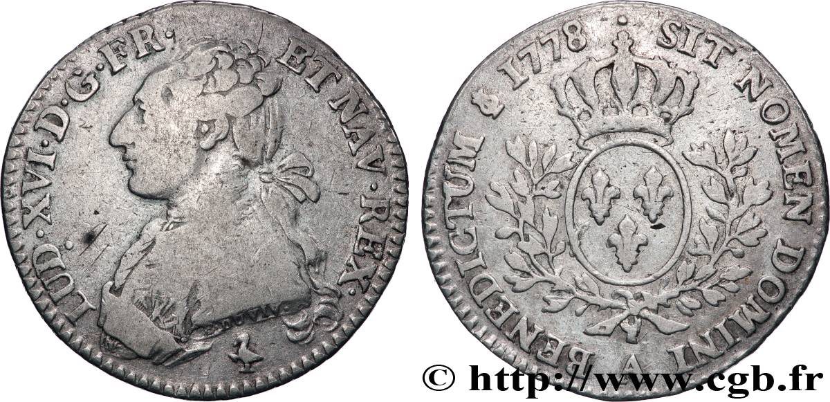 LOUIS XVI Cinquième d&nbsp;écu aux branches d&nbsp;olivier 1778 Paris S/fSS