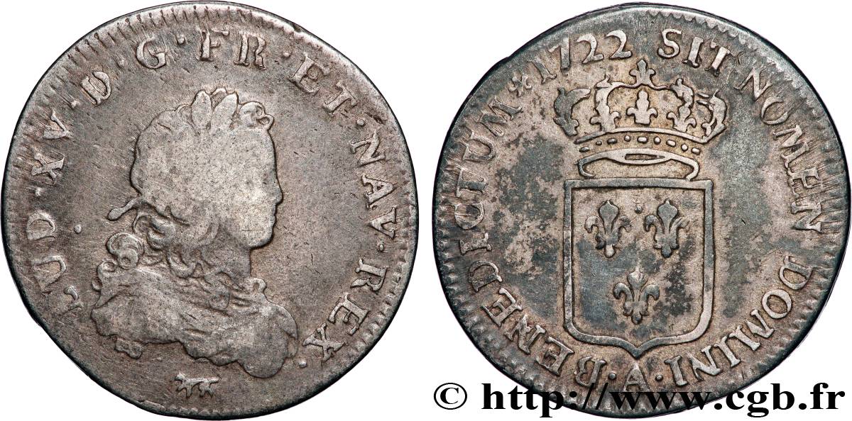 LOUIS XV DIT LE BIEN AIMÉ Tiers d&nbsp;écu de France 1722 Paris TB