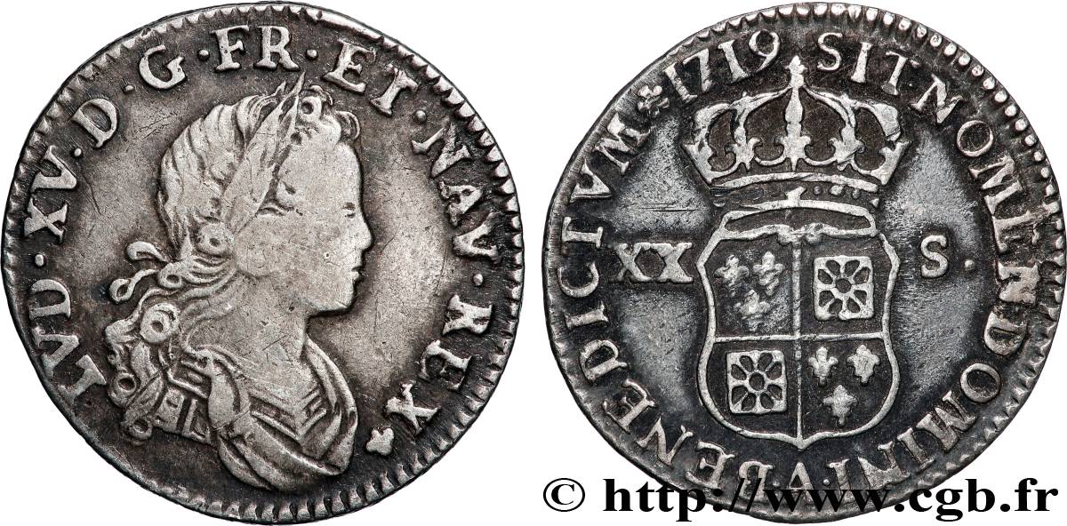 LOUIS XV DIT LE BIEN AIMÉ XX sols de Navarre 1719 Paris TB+/TTB