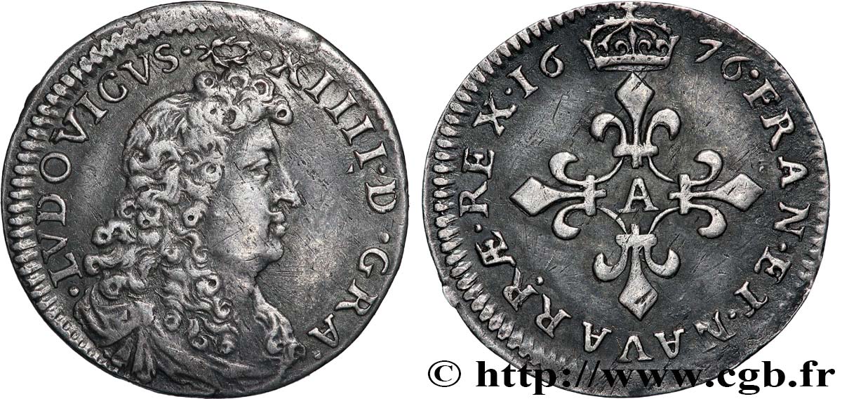 LOUIS XIV &nbsp;THE SUN KING&nbsp; Quatre sols à la croix formée de lis 1676 Paris fVZ/VZ