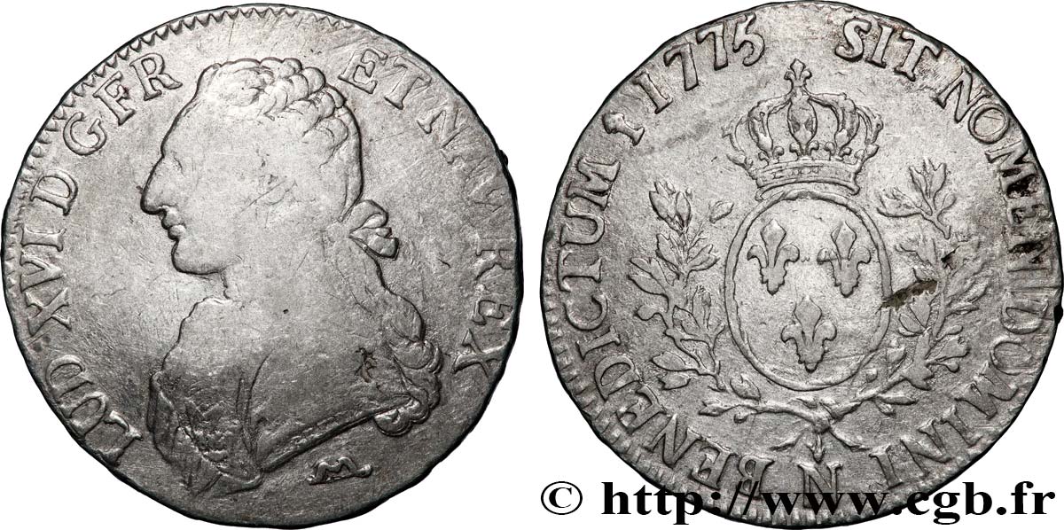 LOUIS XVI Écu aux branches d&nbsp;olivier 1775 Montpellier TB+/TTB