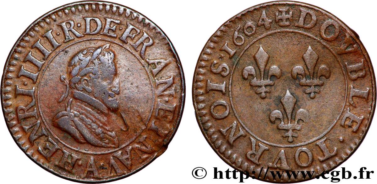 HENRY IV Double tournois, 2e type de Paris (légende française) 1604 Paris, Moulin des Étuves VF