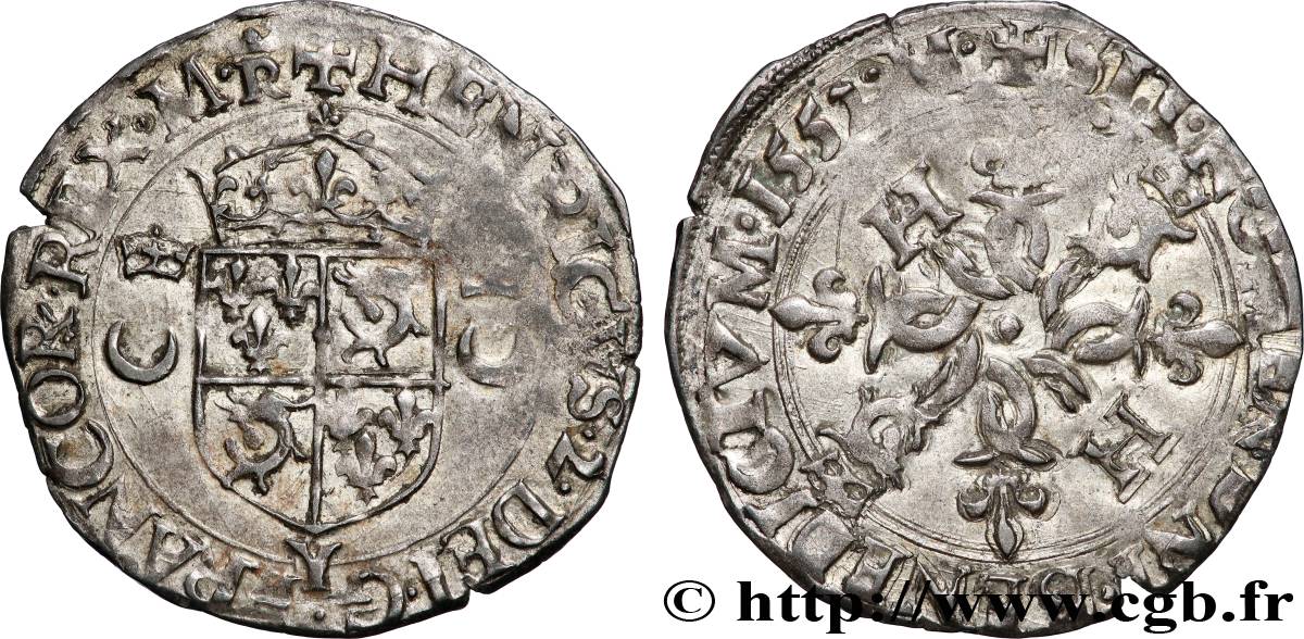 HENRI II Douzain du Dauphiné aux croissants, 2e type 1552 Romans TTB+/TTB