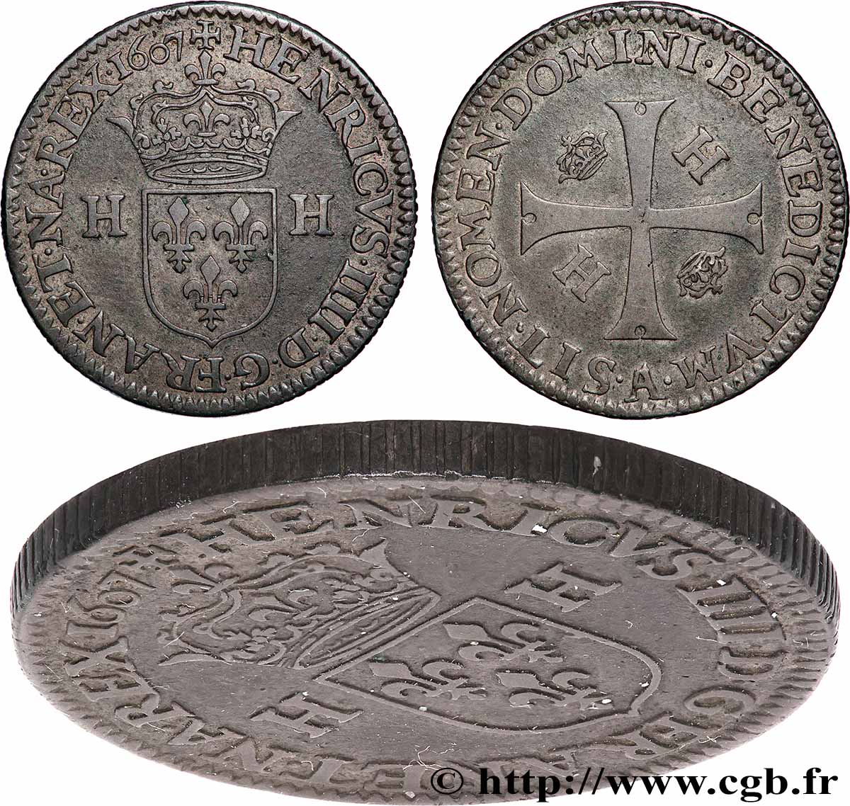 HENRI IV LE GRAND Piéfort de masse quadruple du douzain 1607 Paris, Moulin du Louvre SUP/TTB+