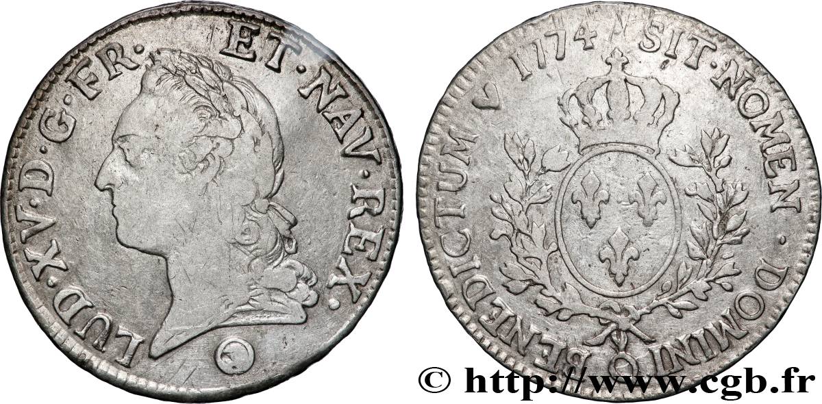 LOUIS XV &nbsp;THE WELL-BELOVED&nbsp; Écu aux branches d’olivier, buste lauré 1774 Perpignan fSS