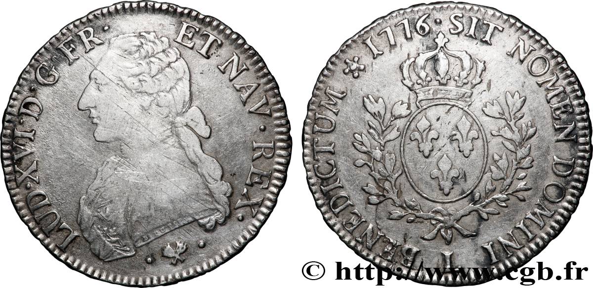 LOUIS XVI Écu aux branches d olivier 1776 Bayonne XF