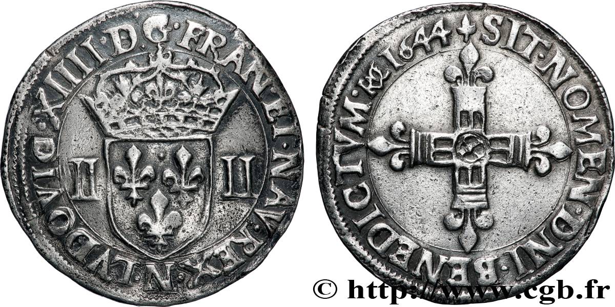 LOUIS XIV &nbsp;THE SUN KING&nbsp; Quart d&nbsp;écu, titulature côté écu 1644 Montpellier SS