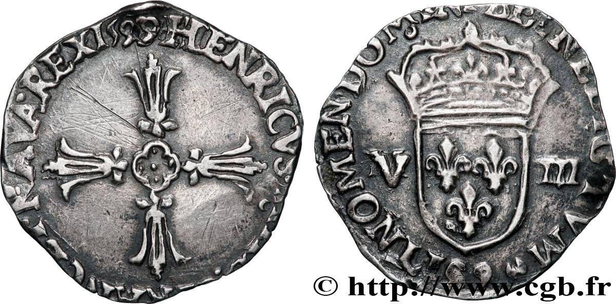 HENRY IV Huitième d&nbsp;écu, croix feuillue de face 1599 Rennes SS