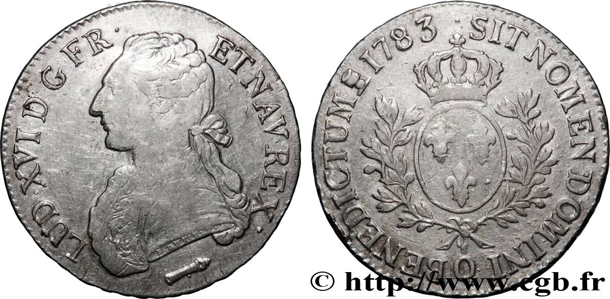 LOUIS XVI Écu aux branches d olivier 1783 Perpignan VF