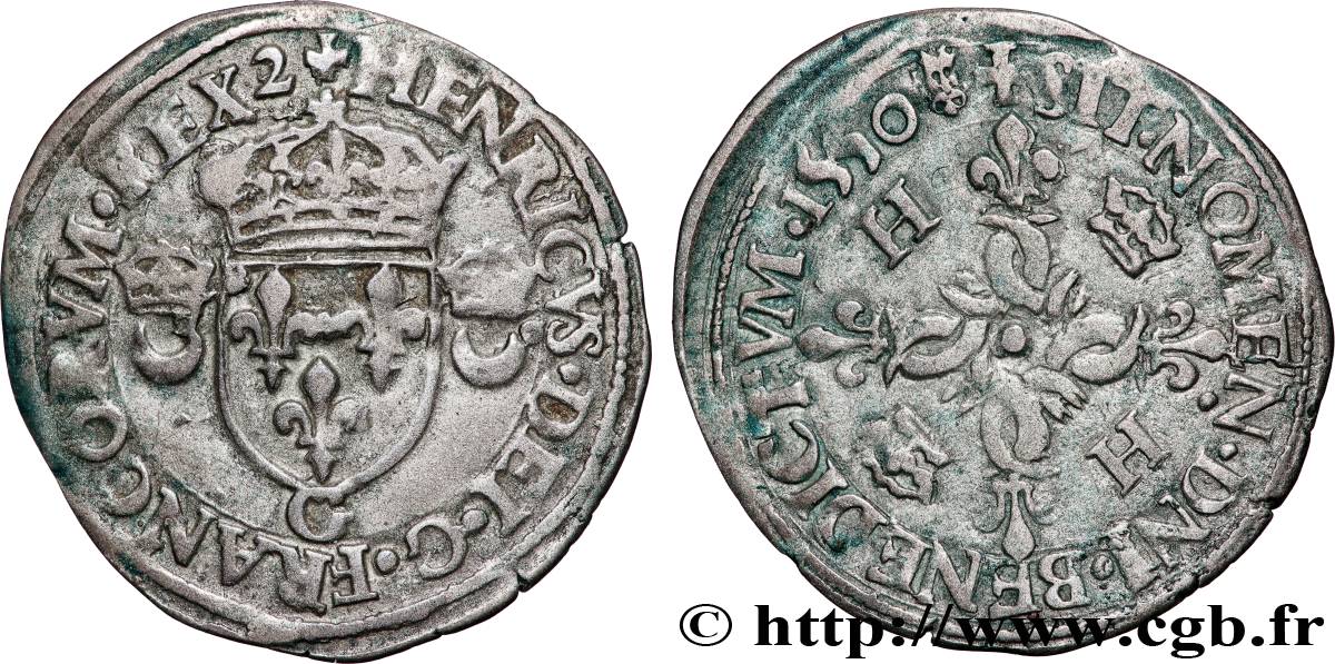 HENRY II Douzain aux croissants 1550 Poitiers XF/VF