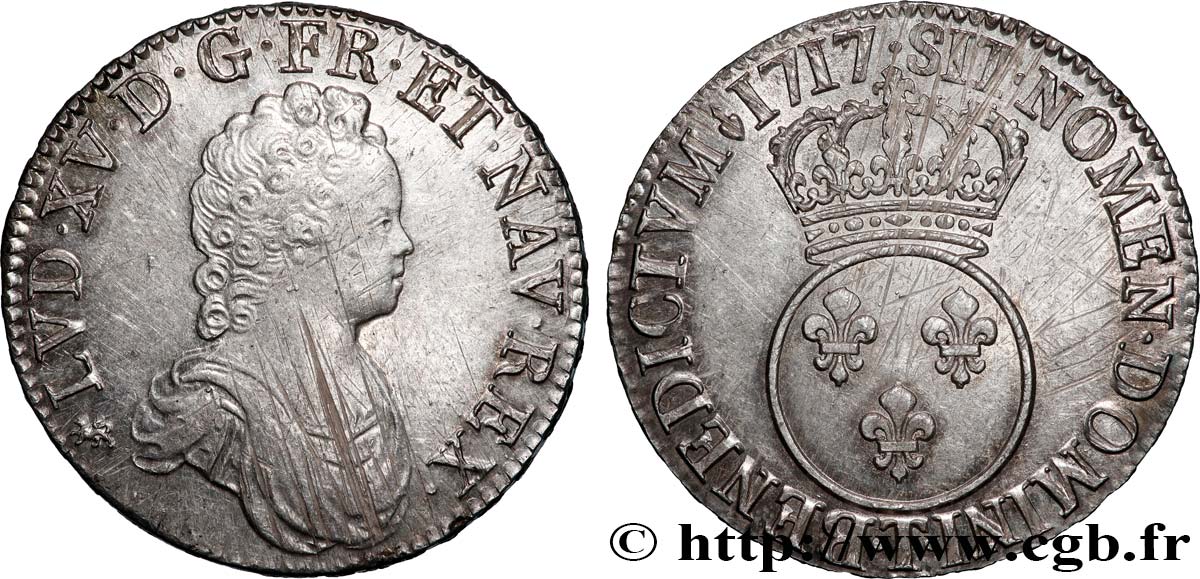 LOUIS XV DIT LE BIEN AIMÉ Écu dit &nbsp;vertugadin&nbsp; 1717 Nantes SUP