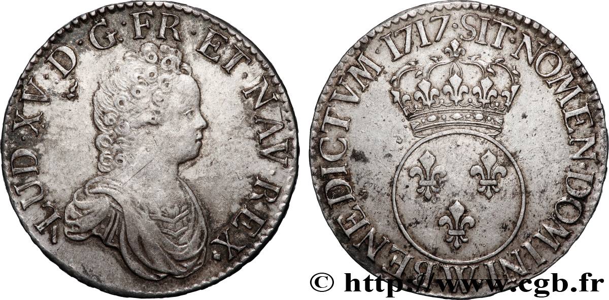 LOUIS XV &nbsp;THE WELL-BELOVED&nbsp; Écu dit &nbsp;vertugadin&nbsp; 1717 Lille SS/fVZ