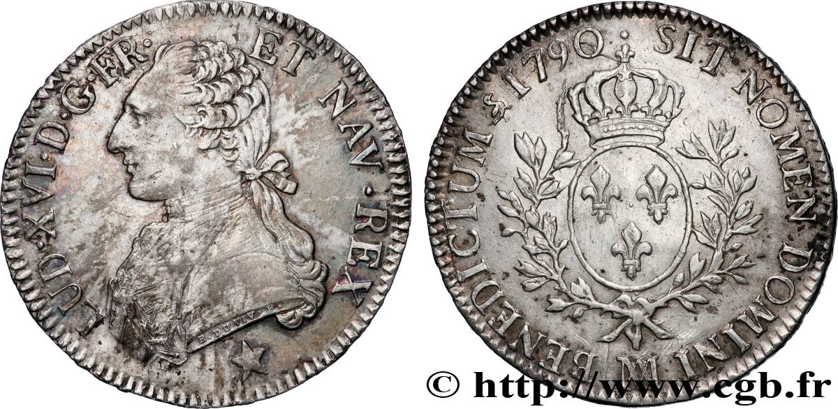 LOUIS XVI Écu aux branches d&nbsp;olivier 1790 Marseille TTB+