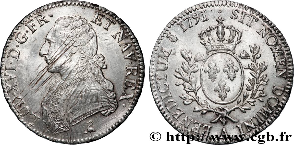 LOUIS XVI Écu aux branches d&nbsp;olivier 1791 Paris fVZ
