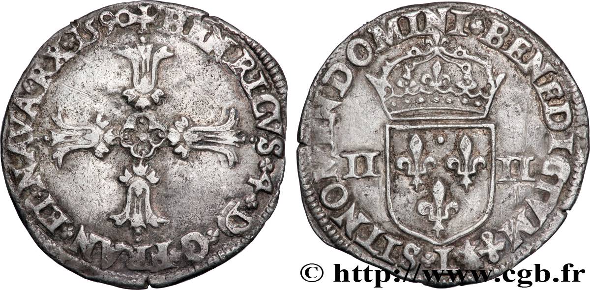HENRY IV Quart d écu, croix feuillue de face 1590 Bayonne SS